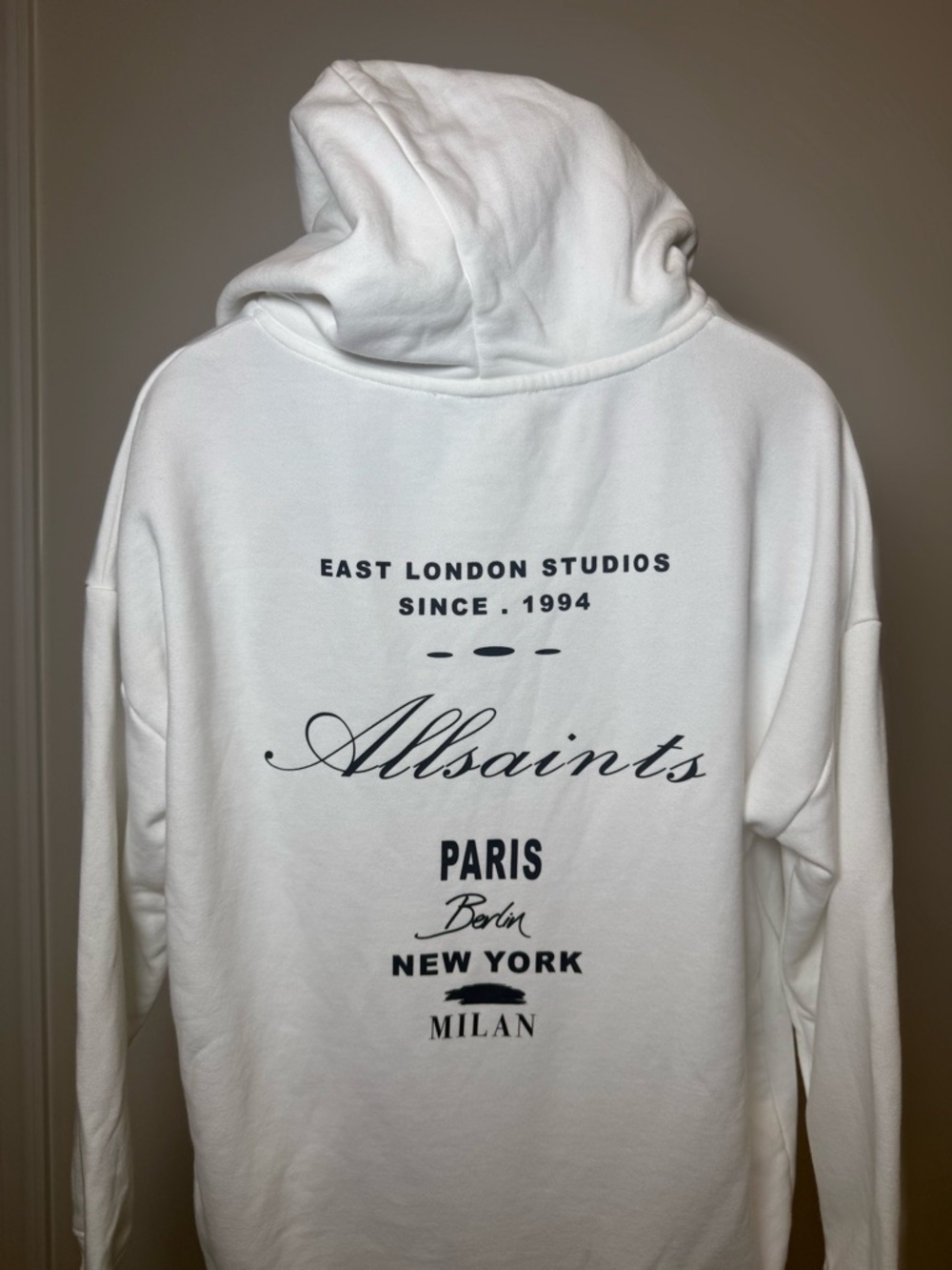 All Saints Oversized White Script Logo Hoodie - Women's Pullover - Picture 10 of 14